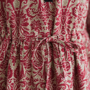 Buddha Stones Ethnic Printed Drawstring Long Sleeve Cotton Midi Dress With Pockets - image 14