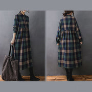 Buddha Stones Commute Patchwork Color Plaid Long Sleeve Cotton Midi Dress - image 4