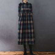 Buddha Stones Commute Patchwork Color Plaid Long Sleeve Cotton Midi Dress - DarkGreen DarkBlue Plaid - US8-10，UK/AU12-14，EU40-42 (2XL) - image 0