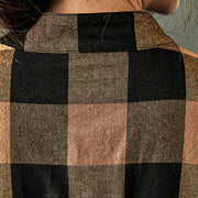 Buddha Stones Commute Patchwork Color Plaid Long Sleeve Cotton Midi Dress - image 10