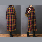 Buddha Stones Commute Patchwork Color Plaid Long Sleeve Cotton Midi Dress - image 20