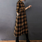Buddha Stones Commute Patchwork Color Plaid Long Sleeve Cotton Midi Dress - image 8