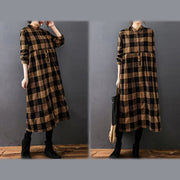 Buddha Stones Commute Patchwork Color Plaid Long Sleeve Cotton Midi Dress - image 13