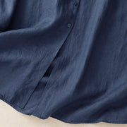 Buddha Stones Fall Commute Plain Buttons Design Long Sleeve Cotton Midi Dress With Pockets - image 5