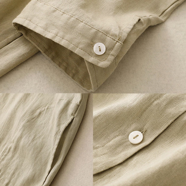 Buddha Stones Fall Commute Plain Buttons Design Long Sleeve Cotton Midi Dress With Pockets - image 16