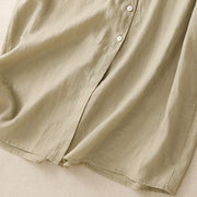 Buddha Stones Fall Commute Plain Buttons Design Long Sleeve Cotton Midi Dress With Pockets - image 15