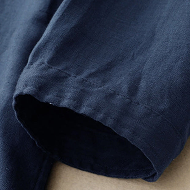 Buddha Stones Fall Commute Plain Buttons Design Long Sleeve Cotton Midi Dress With Pockets - image 4