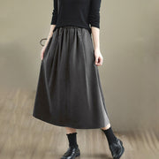 Buddha Stones Women's Winter Pure Color Cotton 7-8 Length Elastic Waistband Skirt With Pockets - image 17