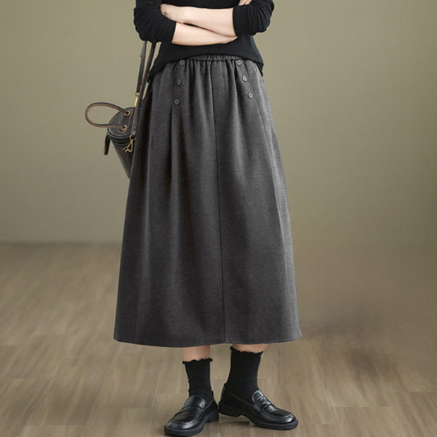 Buddha Stones Women's Winter Pure Color Cotton 7-8 Length Elastic Waistband Skirt With Pockets - image 16