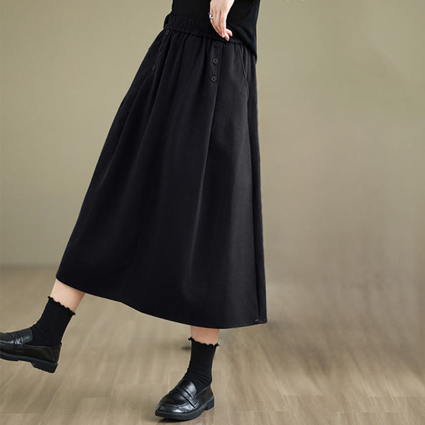 Buddha Stones Women's Winter Pure Color Cotton 7-8 Length Elastic Waistband Skirt With Pockets - image 13