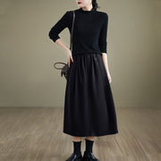 Buddha Stones Women's Winter Pure Color Cotton 7-8 Length Elastic Waistband Skirt With Pockets - image 14