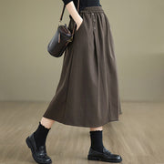 Buddha Stones Women's Winter Pure Color Cotton 7-8 Length Elastic Waistband Skirt With Pockets - image 4