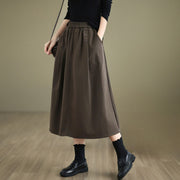 Buddha Stones Women's Winter Pure Color Cotton 7-8 Length Elastic Waistband Skirt With Pockets - SaddleBrown - US8-10，UK/AU12-14，EU40-42 (2XL) - image 1