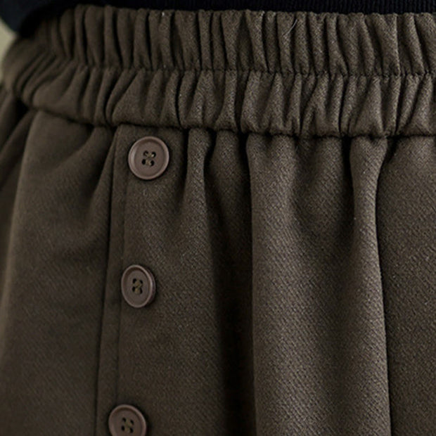 Buddha Stones Women's Winter Pure Color Cotton 7-8 Length Elastic Waistband Skirt With Pockets - image 6