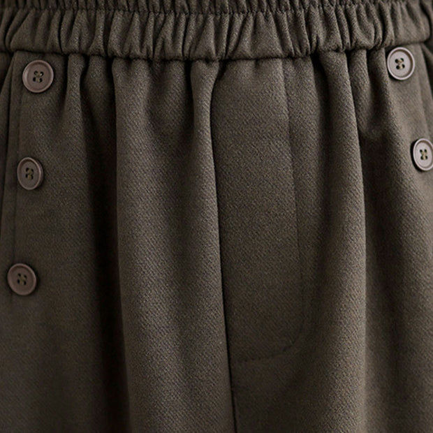 Buddha Stones Women's Winter Pure Color Cotton 7-8 Length Elastic Waistband Skirt With Pockets - image 7