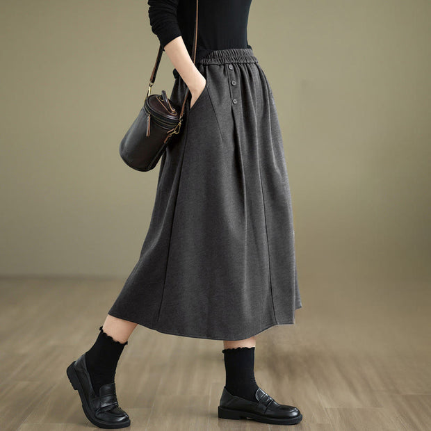 Buddha Stones Women's Winter Pure Color Cotton 7-8 Length Elastic Waistband Skirt With Pockets - DimGrey - US8-10，UK/AU12-14，EU40-42 (2XL) - image 15