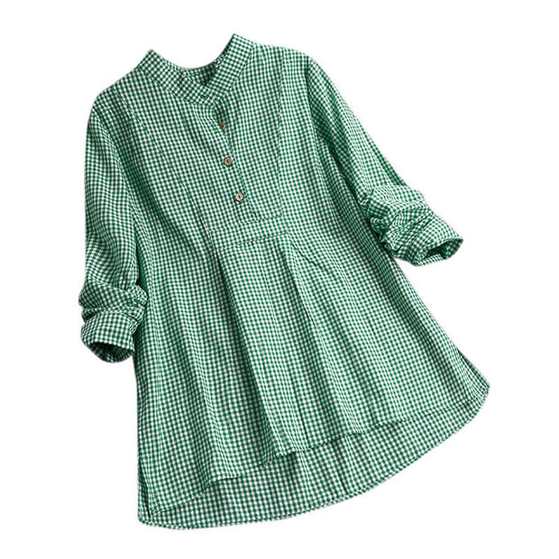 Buddha Stones Women's Buttons Long Sleeve Checked Pattern Shirt - SpringGreen - US16，UK/AU20，EU48 (5XL) - image 8