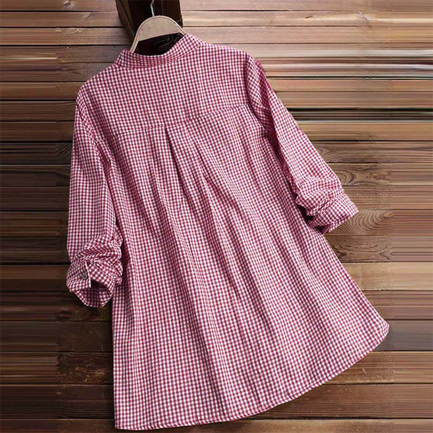 Buddha Stones Women's Buttons Long Sleeve Checked Pattern Shirt - image 3