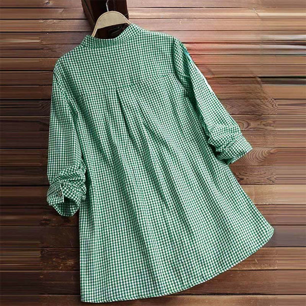 Buddha Stones Women's Buttons Long Sleeve Checked Pattern Shirt - image 11