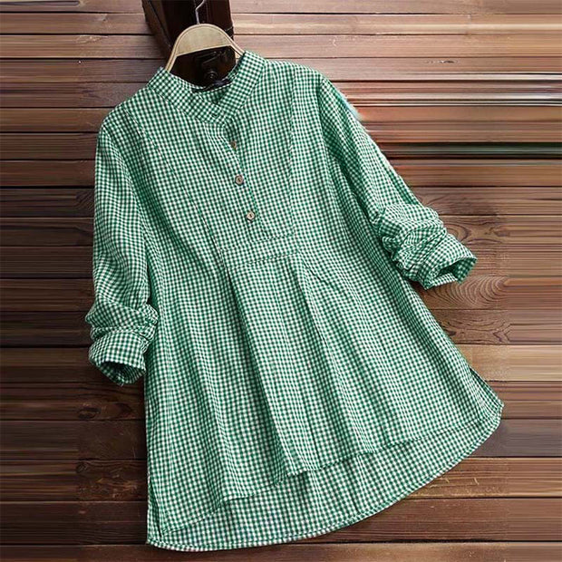 Buddha Stones Women's Buttons Long Sleeve Checked Pattern Shirt - image 10