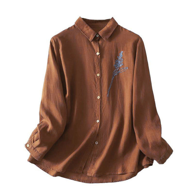 Buddha Stones Spring Embroiderd Flower Long Sleeve Women's Buttons Shirt - image 16