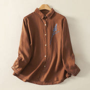 Buddha Stones Spring Embroiderd Flower Long Sleeve Women's Buttons Shirt - Chocolate - US8-10，UK/AU12-14，EU40-42 (2XL) - image 11