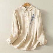 Buddha Stones Spring Embroiderd Flower Long Sleeve Women's Buttons Shirt - LightYellow - US8-10，UK/AU12-14，EU40-42 (2XL) - image 1