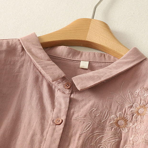 Buddha Stones Embroiderd Flower Vine Pattern Long Sleeve Women's Lapel Shirt - image 9