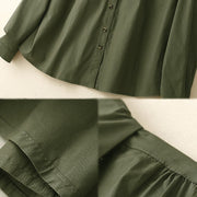 Buddha Stones Plain Double-breasted Long Sleeve Women's Cotton Lapel Shirt - image 4