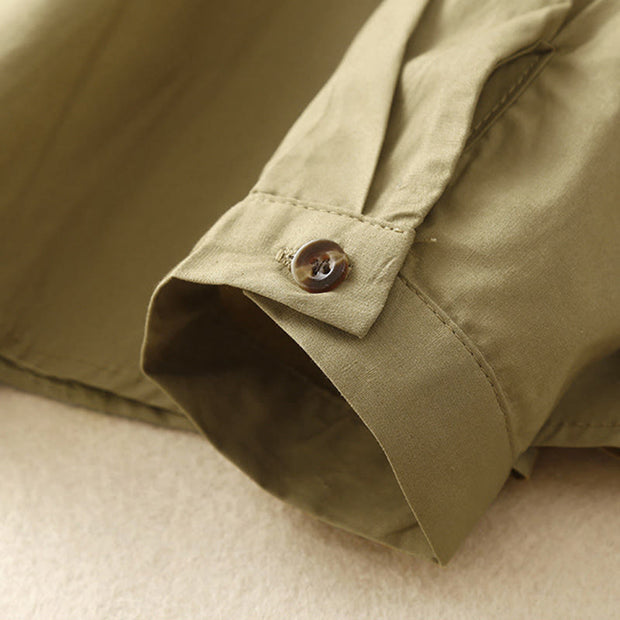 Buddha Stones Plain Double-breasted Long Sleeve Women's Cotton Lapel Shirt - image 15