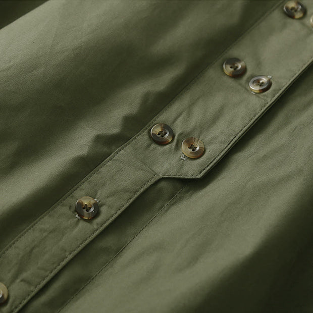 Buddha Stones Plain Double-breasted Long Sleeve Women's Cotton Lapel Shirt - image 2