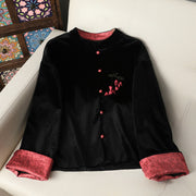 Buddha Stones Hanging Flower Design Women's Long Sleeve Thickened Jacket With Pockets - IndianRed -  US12，UK/AU16，EU44(4XL) - image 0
