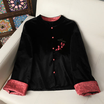 Buddha Stones Hanging Flower Design Women's Long Sleeve Thickened Jacket With Pockets - IndianRed -  US12，UK/AU16，EU44(4XL) - image 0