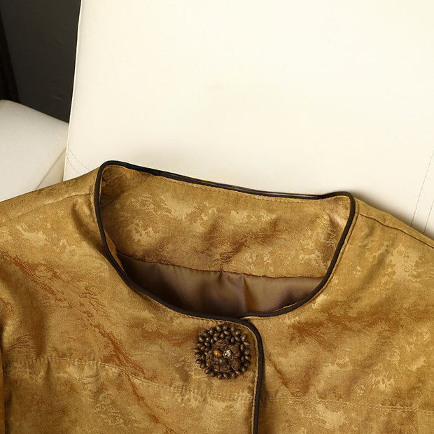 Buddha Stones Frog-button Dark Pattern Jacquard Women's Long Sleeve Thickened Jacket With Pockets - image 2