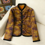 Buddha Stones Frog-button Flower Tree Pattern Women's Long Sleeve Thickened Jacket  - DarkGoldenrod - US12，UK/AU16，EU44(4XL) - image 12