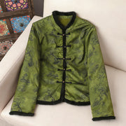 Buddha Stones Frog-button Flower Tree Pattern Women's Long Sleeve Thickened Jacket  - DarkGreen - US12，UK/AU16，EU44(4XL) - image 11