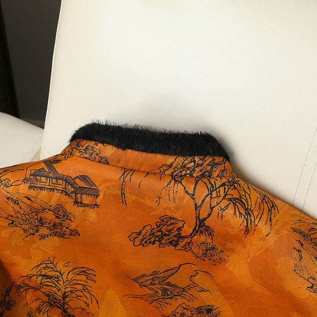 Buddha Stones Frog-button Flower Tree Pattern Women's Long Sleeve Thickened Jacket  - image 3