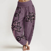 Buddha Stones Cotton Casual Lotus Auspicious Clouds Design Women's Elastic Waist Harem Pants - DarkMagenta - US22，UK/AU26，EU54 (6XL) - image 7