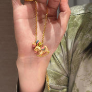 Buddha Stones Colorful Year Of The Horse 24k Gold Plated Copper Necklace Pendant - image 3