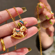 Buddha Stones Colorful Year Of The Horse 24k Gold Plated Copper Necklace Pendant - image 4