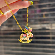 Buddha Stones Colorful Year Of The Horse 24k Gold Plated Copper Necklace Pendant - image 1