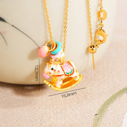 Buddha Stones Colorful Year Of The Horse 24k Gold Plated Copper Necklace Pendant - image 5