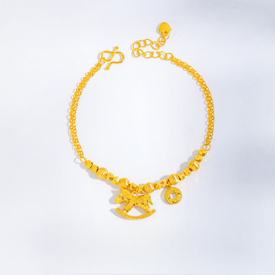 Buddha Stones Chinese Zodiac Year Of The Horse 24k Gold Plated Copper Coin Luck Bracelet - Horse(Wrist Circumference: 14-16cm) - image 0