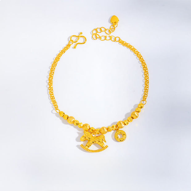 Buddha Stones Chinese Zodiac Year Of The Horse 24k Gold Plated Copper Coin Luck Bracelet - Horse(Wrist Circumference: 14-16cm) - image 0