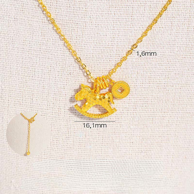 Buddha Stones Year Of The Horse 24k Gold Plated Copper Coin Necklace Pendant - image 2