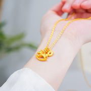 Buddha Stones Year Of The Horse 24k Gold Plated Copper Coin Necklace Pendant - image 1