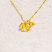 Buddha Stones Year Of The Horse 24k Gold Plated Copper Coin Necklace Pendant - Copper Rocking Horse - image 0