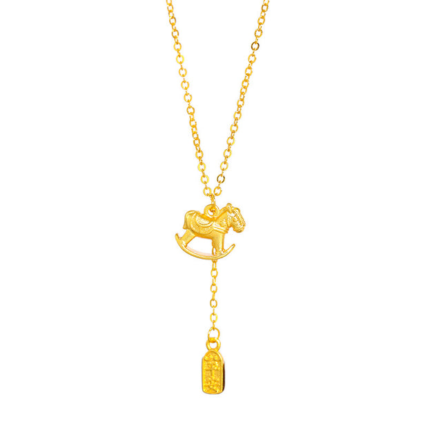Buddha Stones Year Of The Horse 24k Gold Plated Copper Peaceful Necklace Pendant - image 2