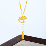Buddha Stones Year Of The Horse 24k Gold Plated Copper Peaceful Necklace Pendant - Copper Rocking Horse - image 0