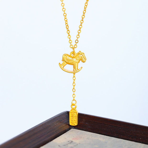 Buddha Stones Year Of The Horse 24k Gold Plated Copper Peaceful Necklace Pendant - Copper Rocking Horse - image 0